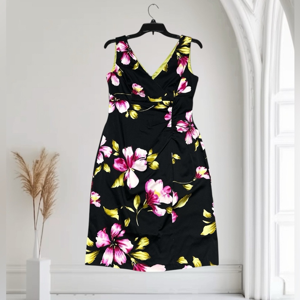 Donna Ricco Pink Black Floral Sleeveless Dress
